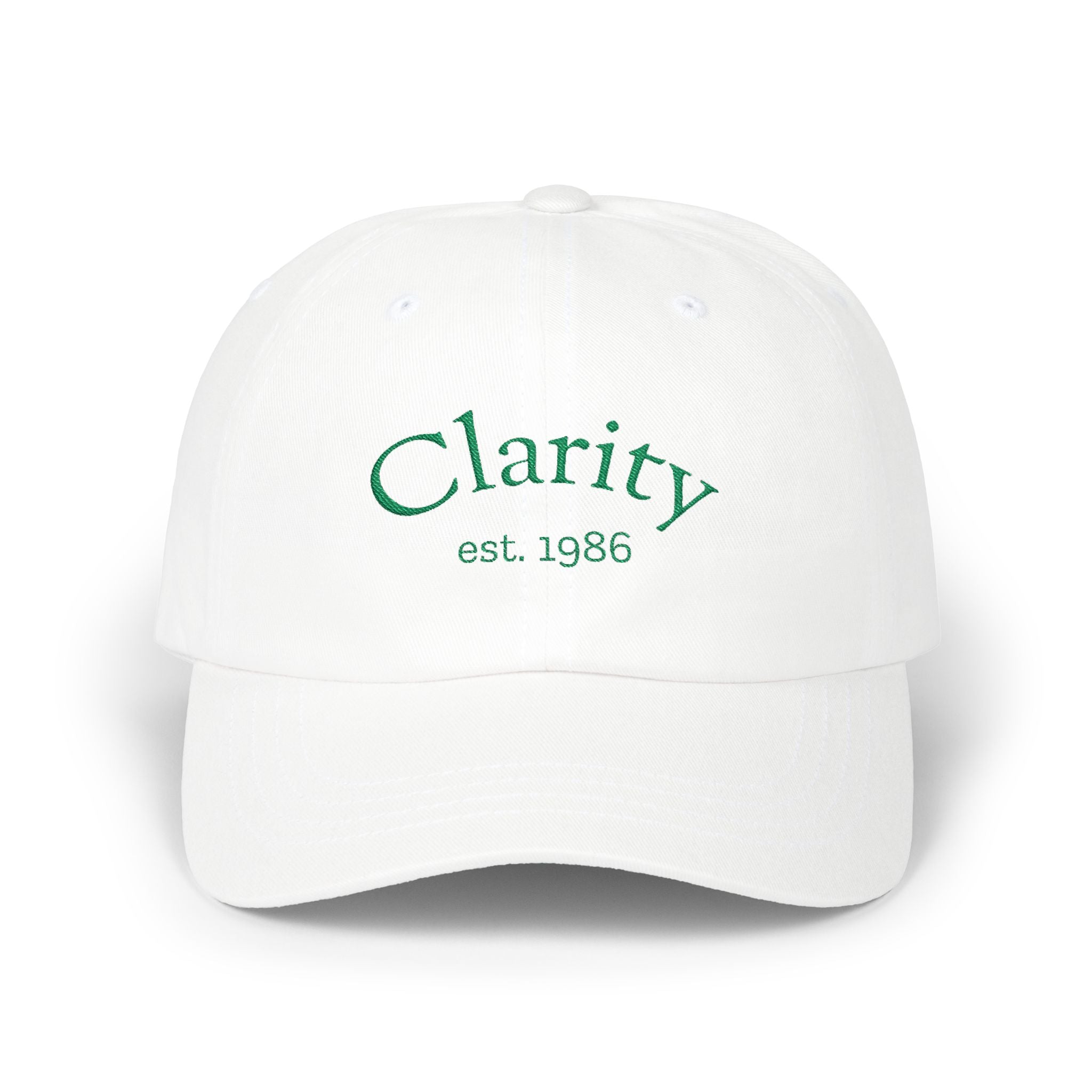 Clarity Dad Cap — Minimal Embroidered White Baseball Hat